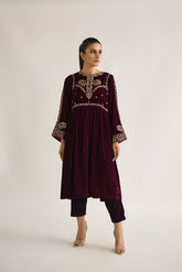 DA-1694 MAROON EMBROIDERED KURTA